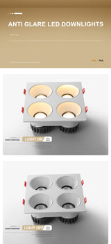 Anti Glare Ceiling Recessed LED COB Downlights Angle Adjustable 4 Heads 28W 48W 60W 80W Spot Light Home Indoor Bedroom 110V 220V