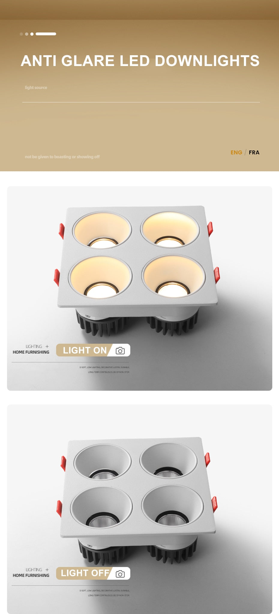 Anti Glare Ceiling Recessed LED COB Downlights Angle Adjustable 4 Heads 28W 48W 60W 80W Spot Light Home Indoor Bedroom 110V 220V