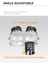 Anti Glare Ceiling Recessed LED COB Downlights Angle Adjustable 4 Heads 28W 48W 60W 80W Spot Light Home Indoor Bedroom 110V 220V