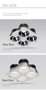 Anti Glare Ceiling Recessed LED COB Downlights Angle Adjustable 4 Heads 28W 48W 60W 80W Spot Light Home Indoor Bedroom 110V 220V