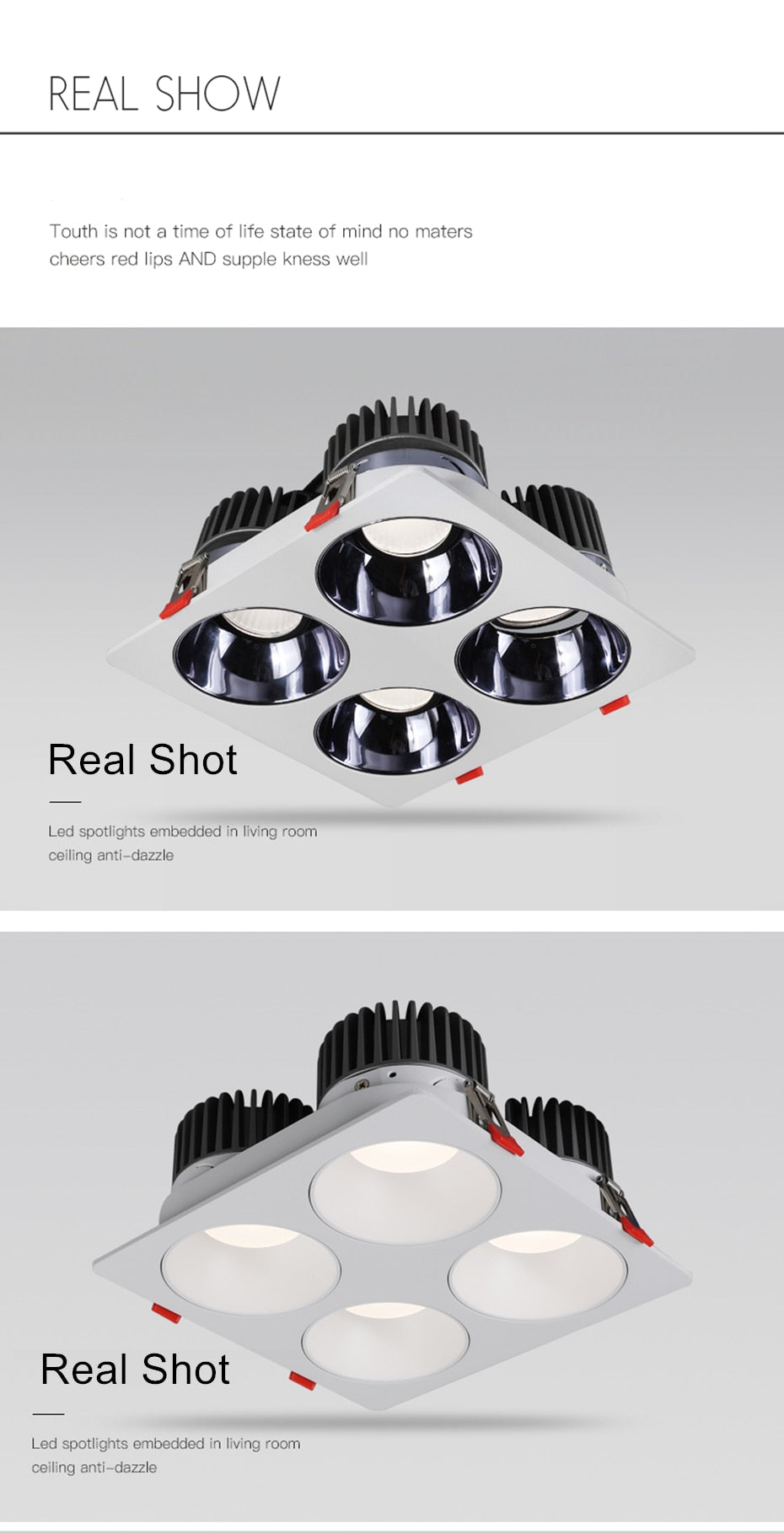 Anti Glare Ceiling Recessed LED COB Downlights Angle Adjustable 4 Heads 28W 48W 60W 80W Spot Light Home Indoor Bedroom 110V 220V