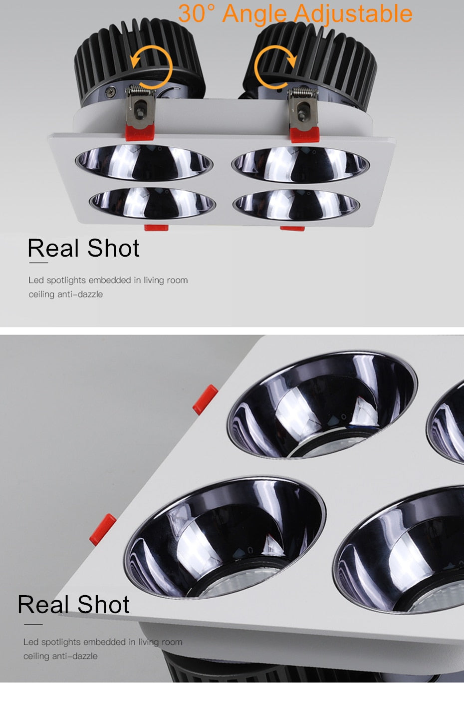 Anti Glare Ceiling Recessed LED COB Downlights Angle Adjustable 4 Heads 28W 48W 60W 80W Spot Light Home Indoor Bedroom 110V 220V