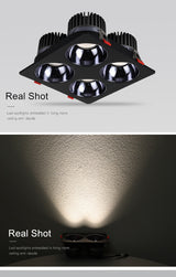 Anti Glare Ceiling Recessed LED COB Downlights Angle Adjustable 4 Heads 28W 48W 60W 80W Spot Light Home Indoor Bedroom 110V 220V