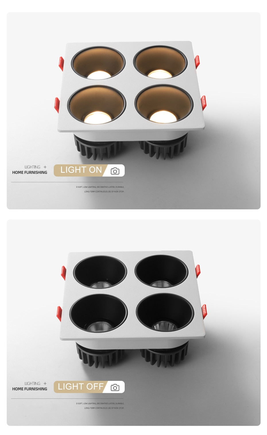 Anti Glare Ceiling Recessed LED COB Downlights Angle Adjustable 4 Heads 28W 48W 60W 80W Spot Light Home Indoor Bedroom 110V 220V