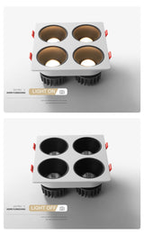 Anti Glare Ceiling Recessed LED COB Downlights Angle Adjustable 4 Heads 28W 48W 60W 80W Spot Light Home Indoor Bedroom 110V 220V