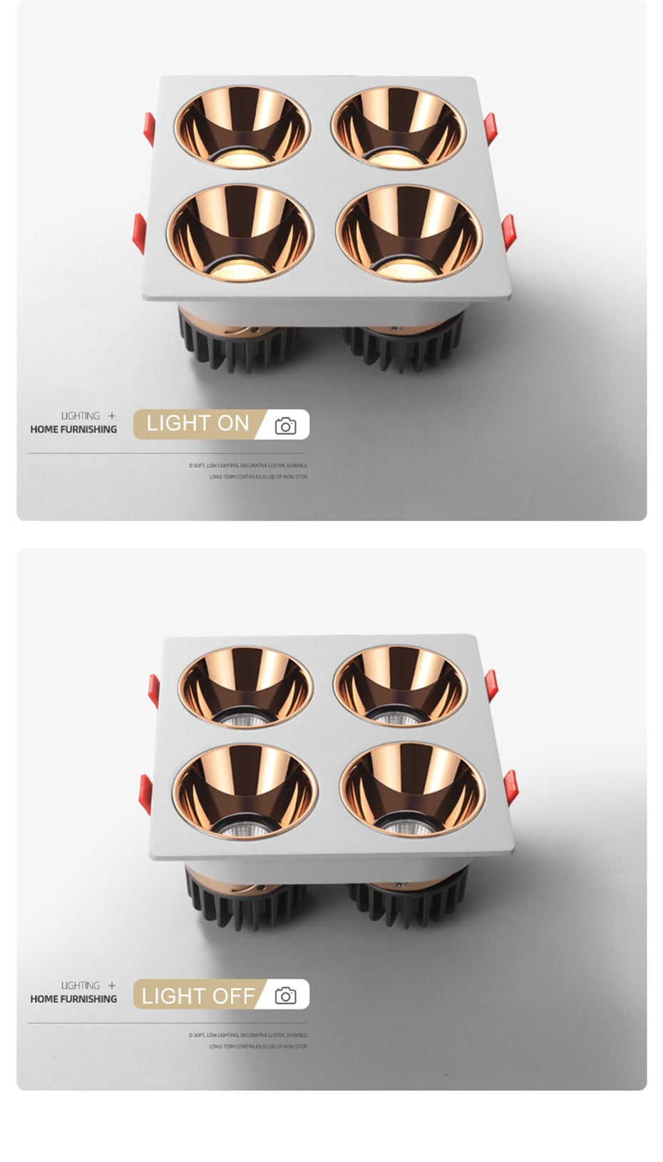 Anti Glare Ceiling Recessed LED COB Downlights Angle Adjustable 4 Heads 28W 48W 60W 80W Spot Light Home Indoor Bedroom 110V 220V