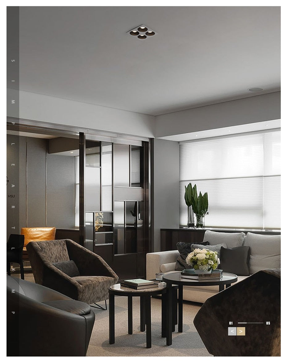 Anti Glare Ceiling Recessed LED COB Downlights Angle Adjustable 4 Heads 28W 48W 60W 80W Spot Light Home Indoor Bedroom 110V 220V