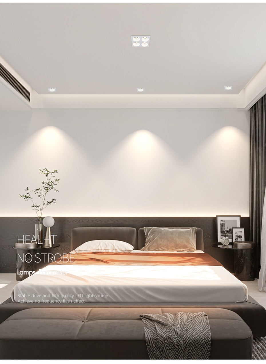 Anti Glare Ceiling Recessed LED COB Downlights Angle Adjustable 4 Heads 28W 48W 60W 80W Spot Light Home Indoor Bedroom 110V 220V