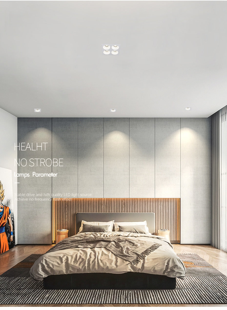 Anti Glare Ceiling Recessed LED COB Downlights Angle Adjustable 4 Heads 28W 48W 60W 80W Spot Light Home Indoor Bedroom 110V 220V