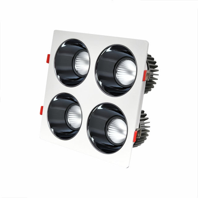 Anti Glare Ceiling Recessed LED COB Downlights Angle Adjustable 4 Heads 28W 48W 60W 80W Spot Light Home Indoor Bedroom 110V 220V