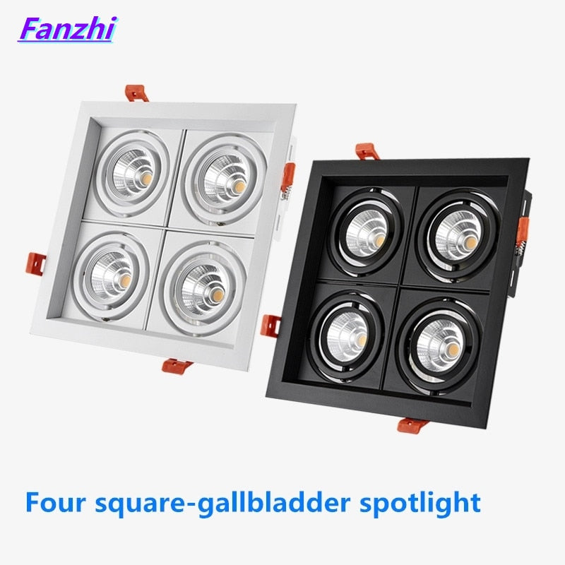 LED Spotlight Super Bright 40W 4-Head COB Recessed Square Dimmable Downlight for Ceiling Decoration AC85-265V