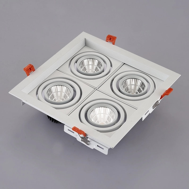 LED Spotlight Super Bright 40W 4-Head COB Recessed Square Dimmable Downlight for Ceiling Decoration AC85-265V