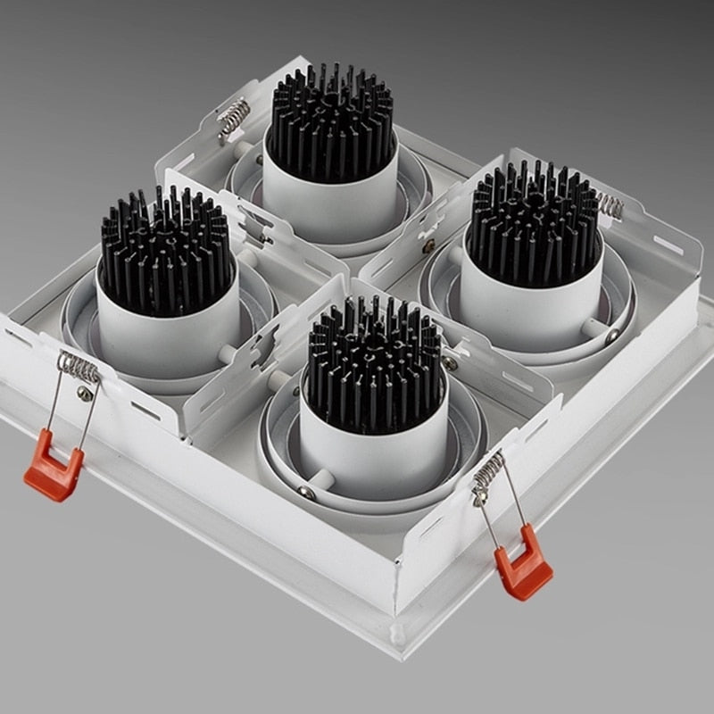 LED Spotlight Super Bright 40W 4-Head COB Recessed Square Dimmable Downlight for Ceiling Decoration AC85-265V