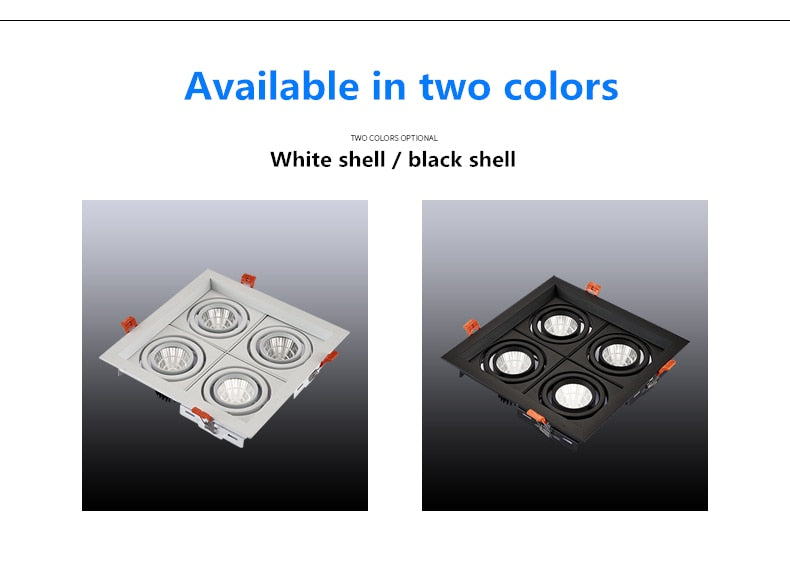 LED Spotlight Super Bright 40W 4-Head COB Recessed Square Dimmable Downlight for Ceiling Decoration AC85-265V