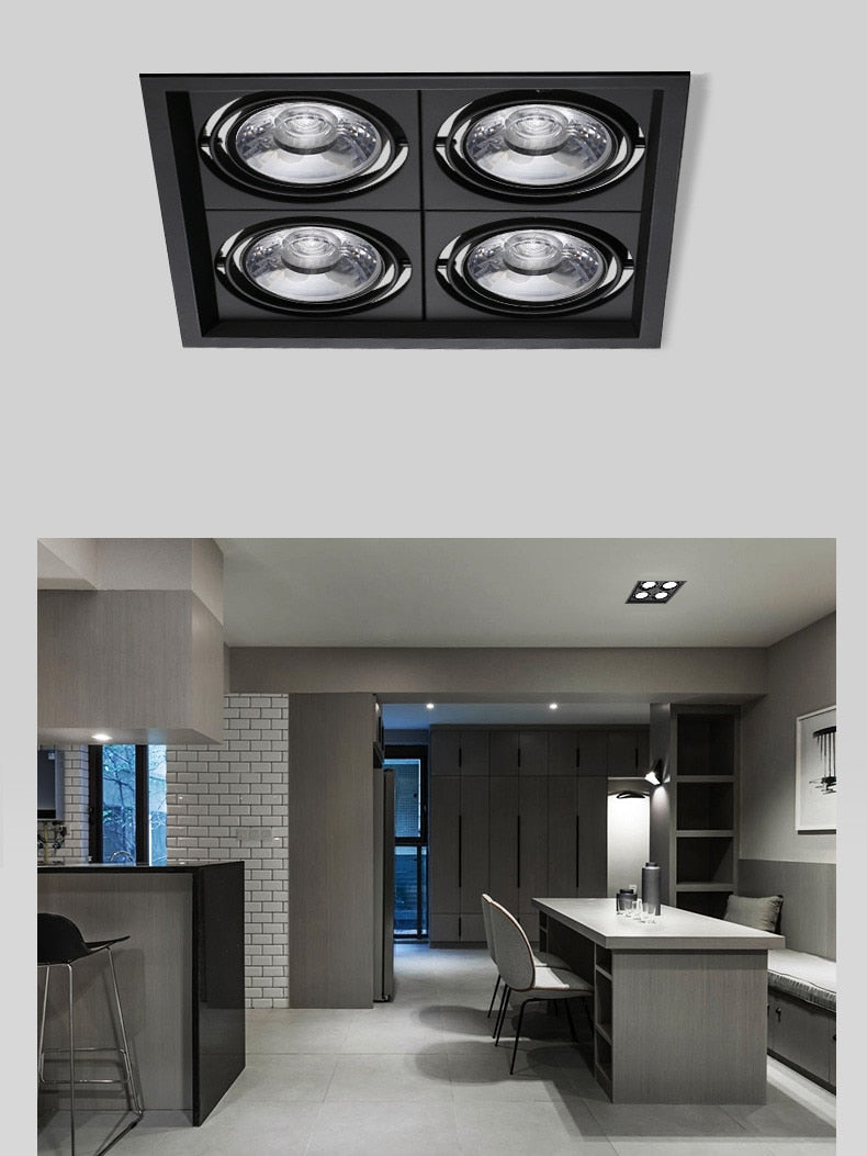 LED Spotlight Super Bright 40W 4-Head COB Recessed Square Dimmable Downlight for Ceiling Decoration AC85-265V