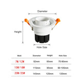 Dimmable 15/45/60 Degree Zoom Focusing 360 Degree Rotation LED COB Downlight 7W 12W 15W 18W LED Downlight Led Light Bulb 110V 220V