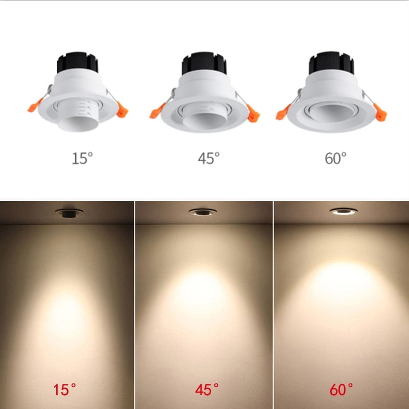 Dimmable 15/45/60 Degree Zoom Focusing 360 Degree Rotation LED COB Downlight 7W 12W 15W 18W LED Downlight Led Light Bulb 110V 220V