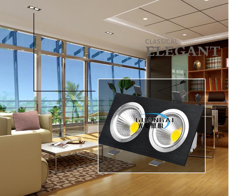 Led downlight double white square Dimmable light COB Ceiling Spot Light 2x10W ceiling recessed Lights Indoor Lighting