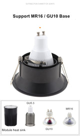 Anti-Glare Round/Square MR16/GU10 Housing Led Spot Light Bulb Holder Recessed Light Fixtures Downlight Frame