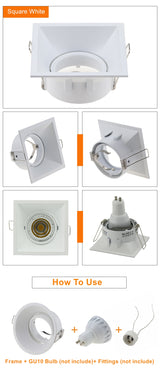 Anti-Glare Round/Square MR16/GU10 Housing Led Spot Light Bulb Holder Recessed Light Fixtures Downlight Frame