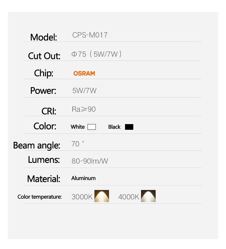 Saiyo Led spotlights Recessed Downlight 5W 7W 12W 15W No Flicker Deep Glare Round White Ceiling lamp Spots