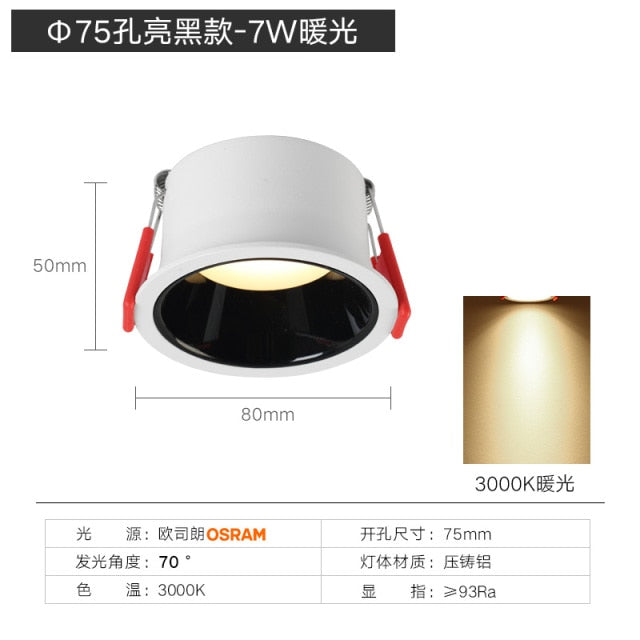 Saiyo Led spotlights Recessed Downlight 5W 7W 12W 15W No Flicker Deep Glare Round White Ceiling lamp Spots
