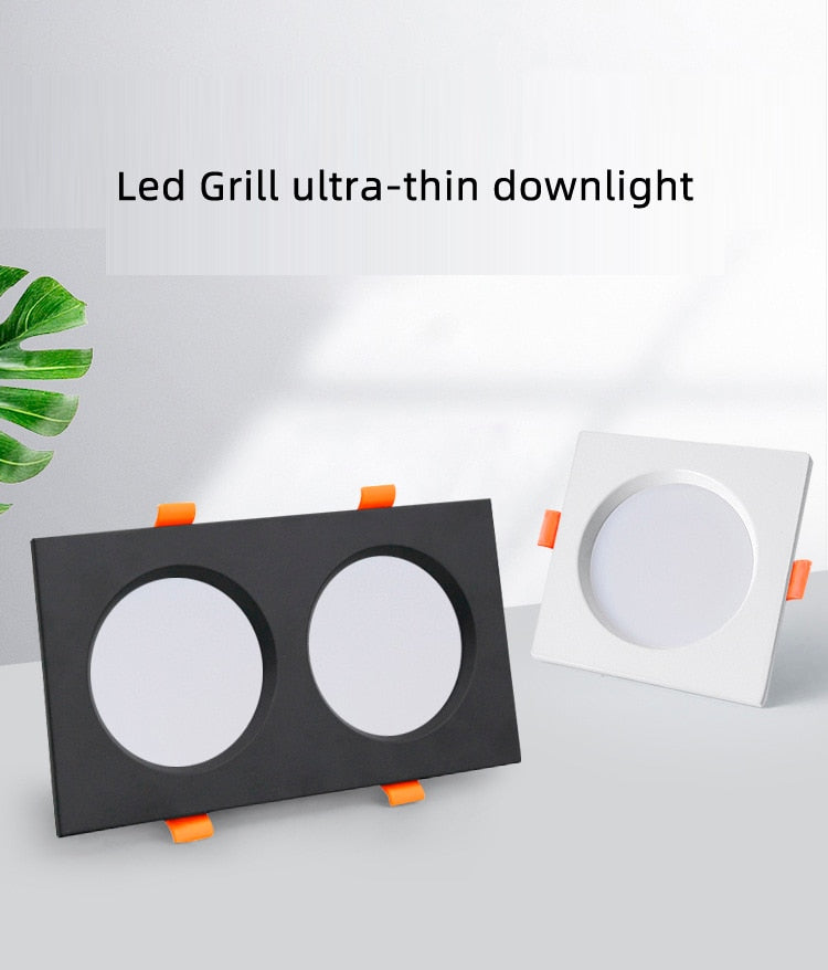 Square downlight Recessed LED Ceiling lamp Downlight 7W/9W/12W/2X7W/2X9W/2X12W White tBlack Kitchen indoor lighting Led lamp light