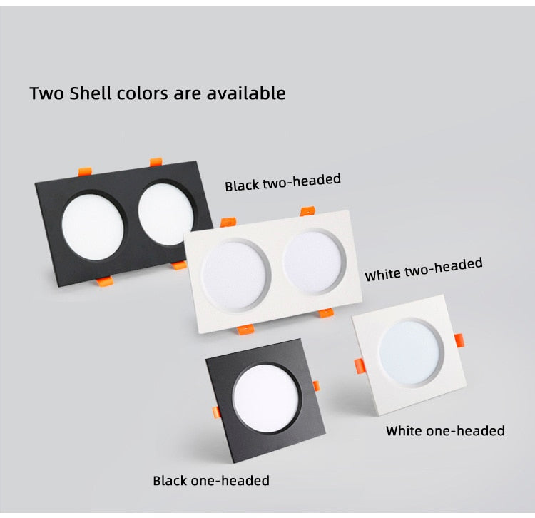 Square downlight Recessed LED Ceiling lamp Downlight 7W/9W/12W/2X7W/2X9W/2X12W White tBlack Kitchen indoor lighting Led lamp light