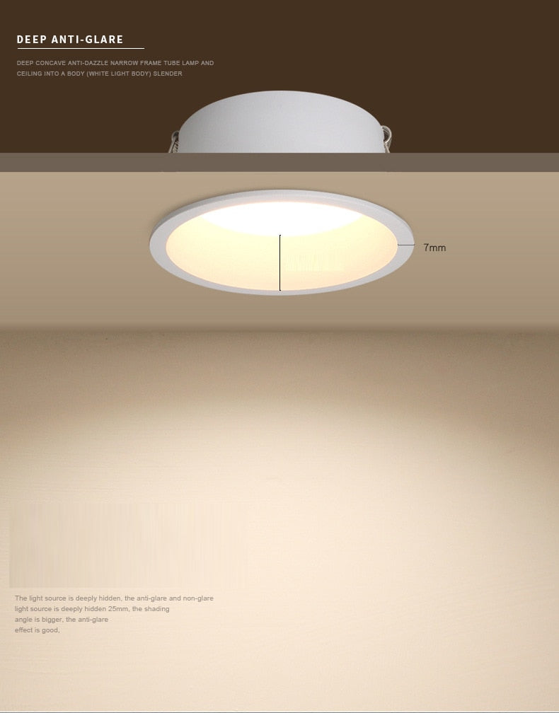 Recessed Round LED Dimmable Anti-Glare Downlight 5W/7W/9W/12W/15W Ceiling light AC85~265V Background Lamp Indoor Lighting