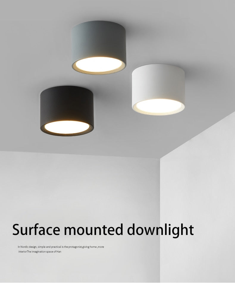 Led Surface Mounted Ceiling Downlight Aluminum 5W 9W 12W Spot Light for Foyer Living Room AC 90-260V Indoor Lighting