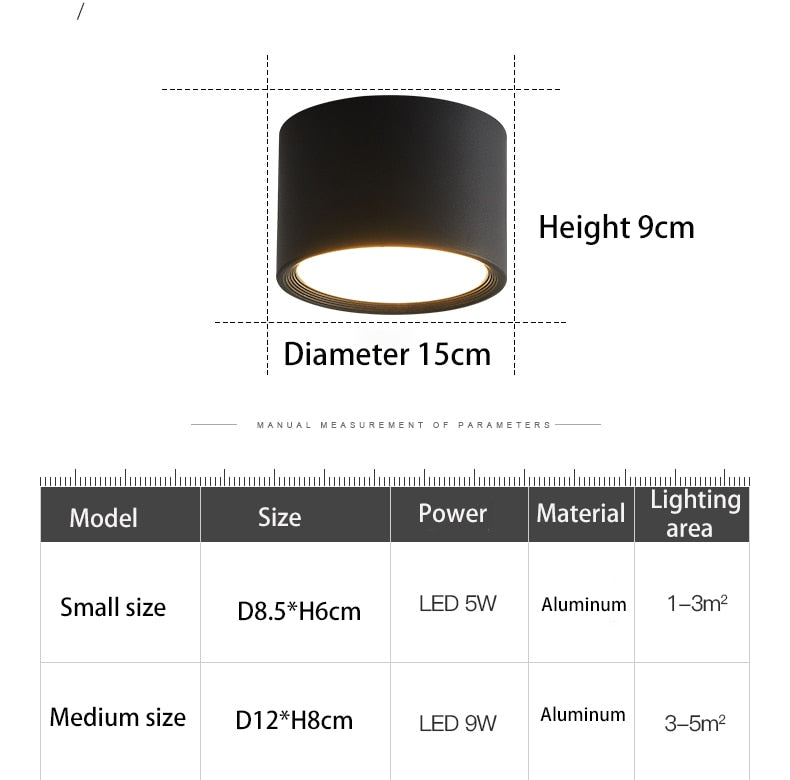 Led Surface Mounted Ceiling Downlight Aluminum 5W 9W 12W Spot Light for Foyer Living Room AC 90-260V Indoor Lighting