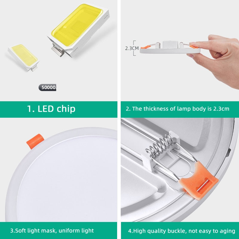 Ultra-Thin Square LED Panel Light 6W 8W 15W 20W Aluminum Round Ceiling Recessed Downlight Open Hole Adjustable AC85-265V 220V
