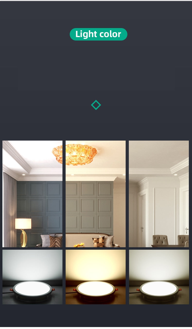 Ultra-Thin Square LED Panel Light 6W 8W 15W 20W Aluminum Round Ceiling Recessed Downlight Open Hole Adjustable AC85-265V 220V