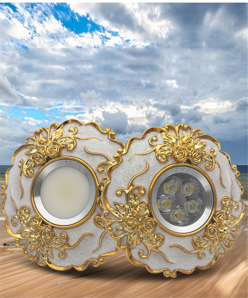 European Large Size Resin Grey Gold Flower Led Downlight 14Cm Diameter Living Room Hallway Corridor Aisle Ceilings Recessed Lamp