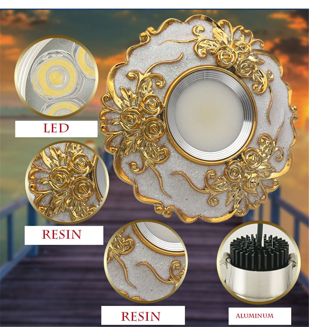 European Large Size Resin Grey Gold Flower Led Downlight 14Cm Diameter Living Room Hallway Corridor Aisle Ceilings Recessed Lamp