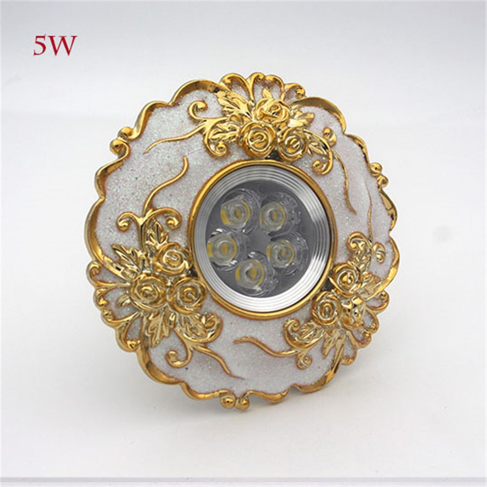 European Large Size Resin Grey Gold Flower Led Downlight 14Cm Diameter Living Room Hallway Corridor Aisle Ceilings Recessed Lamp