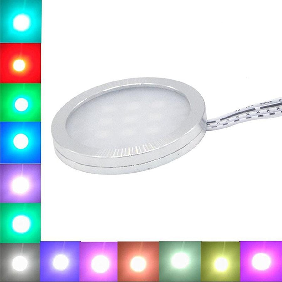 High Quality RGB LED Puck Light 4pcs LED Lamps Downlights With Controller Transformer AC110V 220V Under Cabinet Spotlight ONDENN