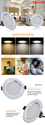 5W 7W 9W Waterproof LED Downlight Dimmable Warm White Cold White 3 Color Recessed LED Lamp Spot Light AC220V