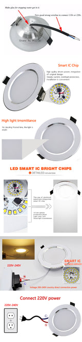 5W 7W 9W Waterproof LED Downlight Dimmable Warm White Cold White 3 Color Recessed LED Lamp Spot Light AC220V