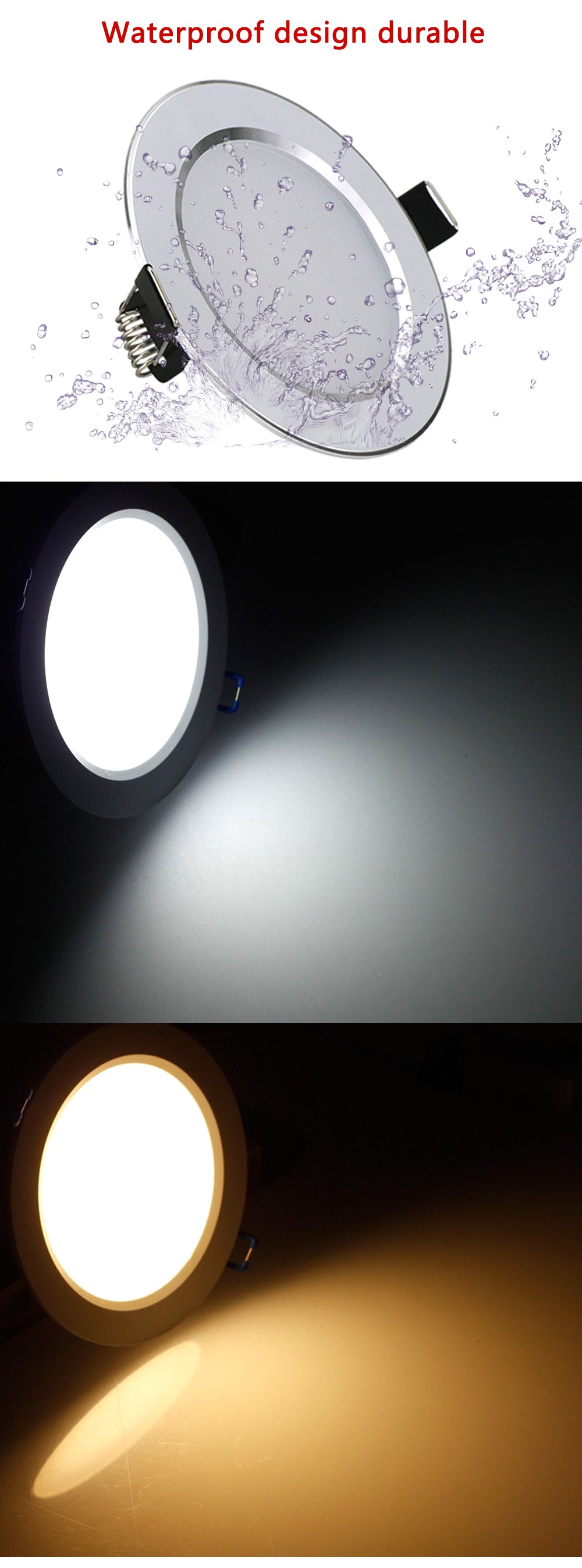 5W 7W 9W Waterproof LED Downlight Dimmable Warm White Cold White 3 Color Recessed LED Lamp Spot Light AC220V