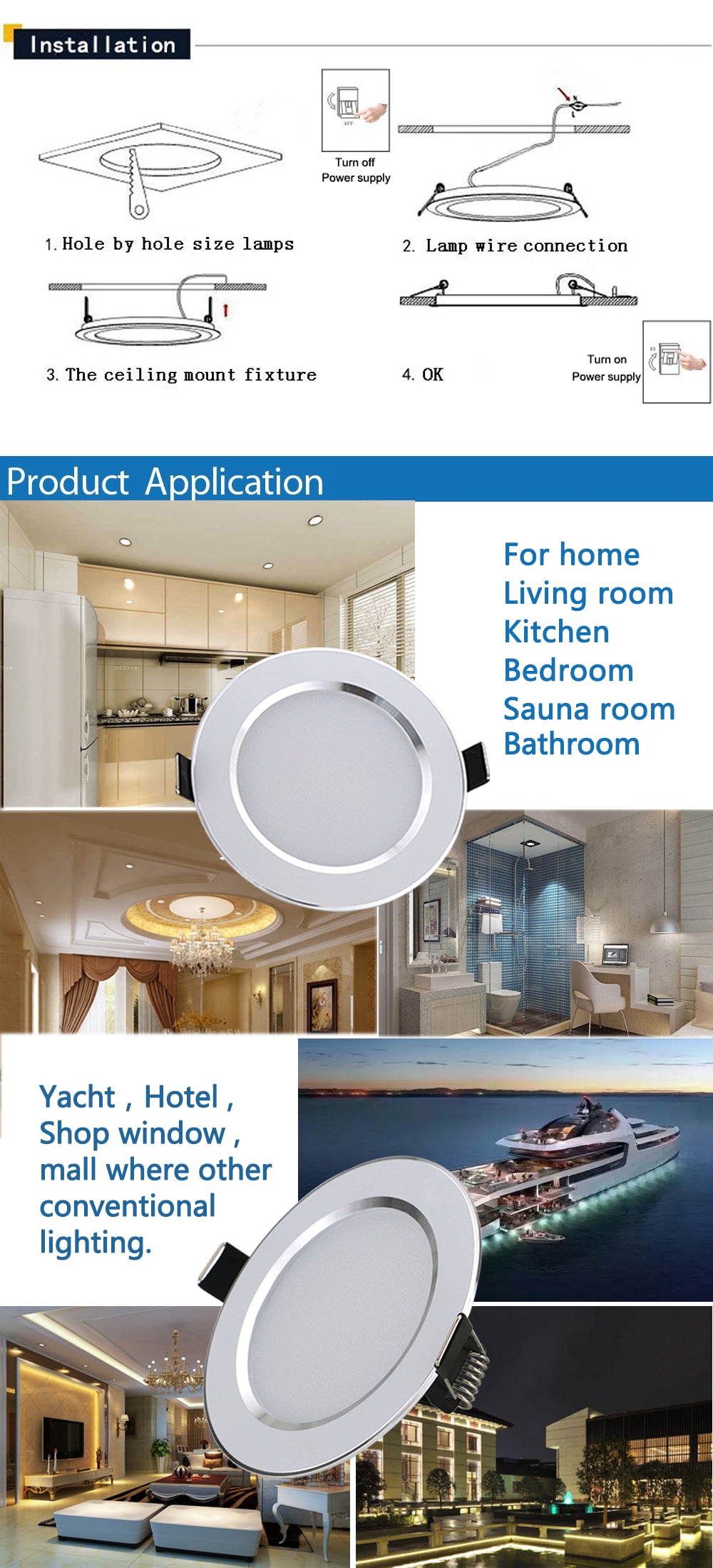 Hot Sale 5W 7W 9W Waterproof LED Downlight Dimmable Warm White Cold White 3 Color Recessed LED Lamp Spot Light AC220V