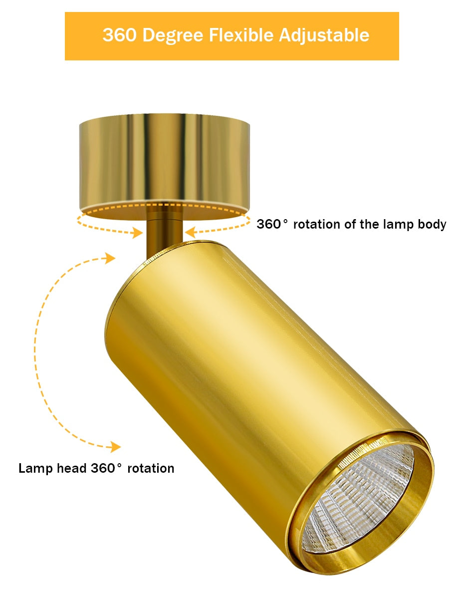 Golden Luxury Led Downlight Surface Mounted Led Spot Light COB Ceiling Light 360 Degree Rotate 7W 12W 15W Living Room Exhibition