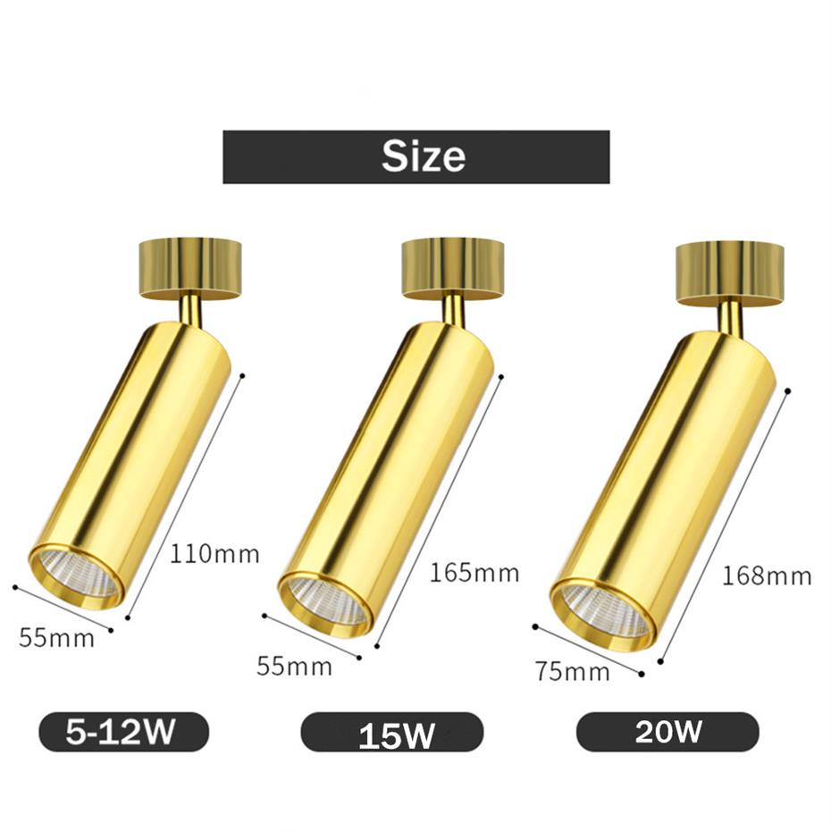 Golden Luxury Led Downlight Surface Mounted Led Spot Light COB Ceiling Light 360 Degree Rotate 7W 12W 15W Living Room Exhibition