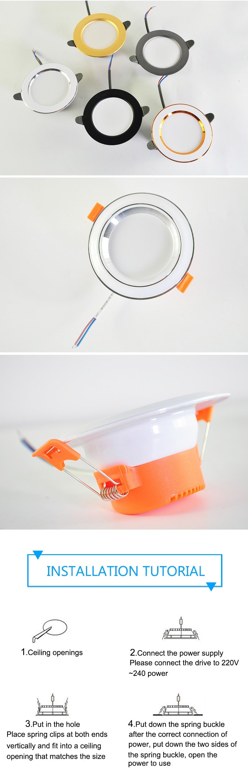 Downlight 3W 5W 10pcs led Downlight AC220V six color recessed downlight ceiling Kitchen living room Indoor ceiling spot light