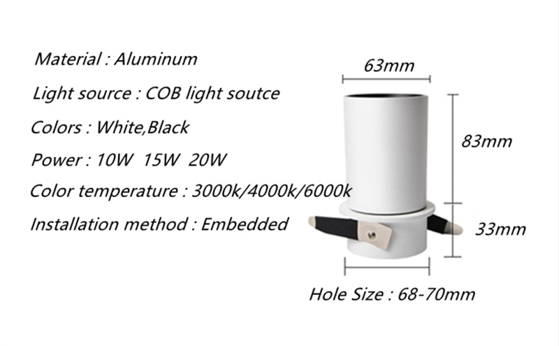 Dimming embedded folding LED downlight 10W 15W 20W LED spotlight living room TV background wall aisle ceiling COB downlight