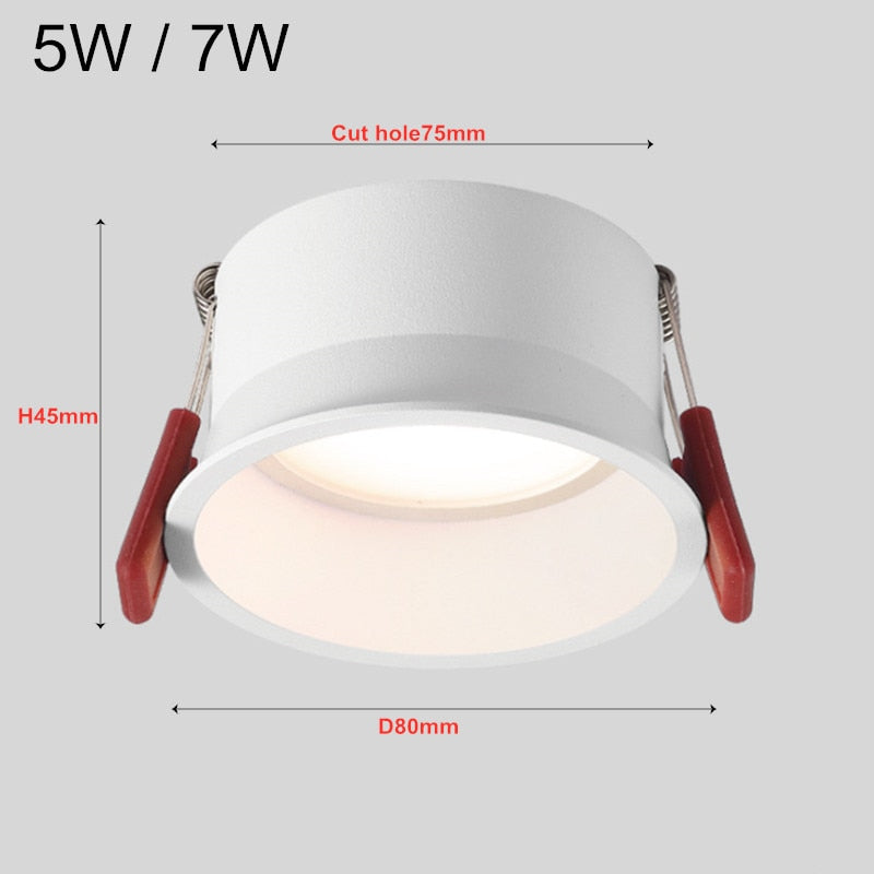 No Flickering Deep Glare LED COB Recessed Downlight 5W 7W 12W 15W Round White Ceiling Spot Lights for Aisle Pic Background