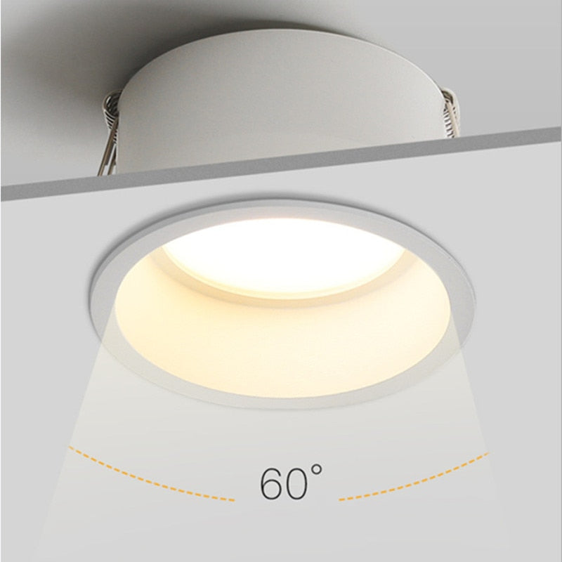 No Flickering Deep Glare LED COB Recessed Downlight 5W 7W 12W 15W Round White Ceiling Spot Lights for Aisle Pic Background