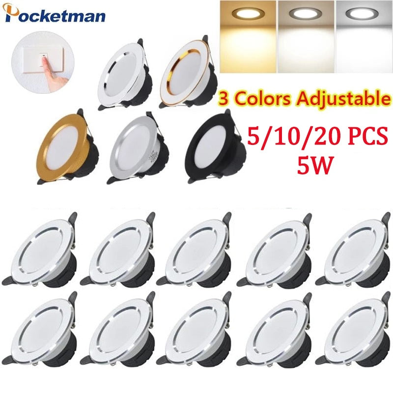 Pocketman 5/10/20 Pcs LED Downlight 5W 5-color styles Thin Ceiling Light 3 Colors Dimmable LED Recessed Downlight LED Driver
