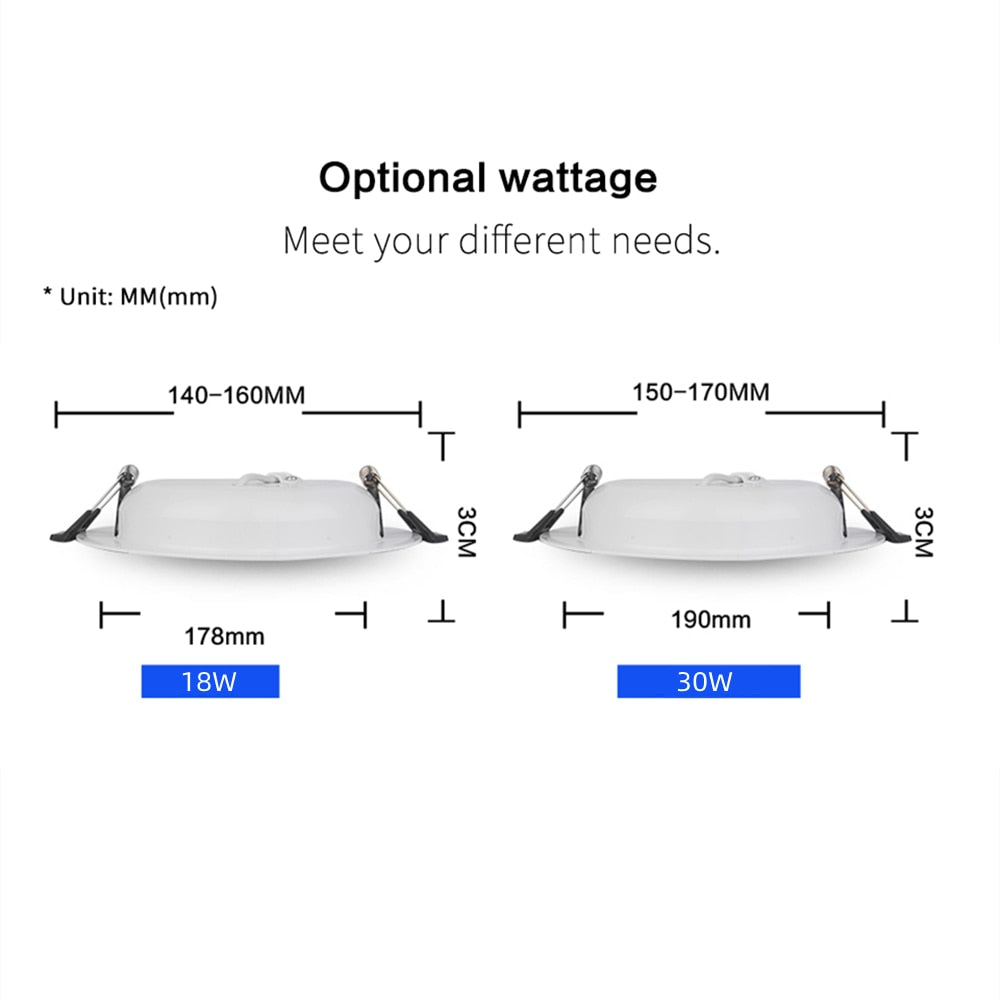 LED Downlight AC 110V 220V 240V Ceiling Light 3W 6W 9W 12W 18W 30W Recessed Round Panel Lamp  Indoor Spotlight Cold Warm White