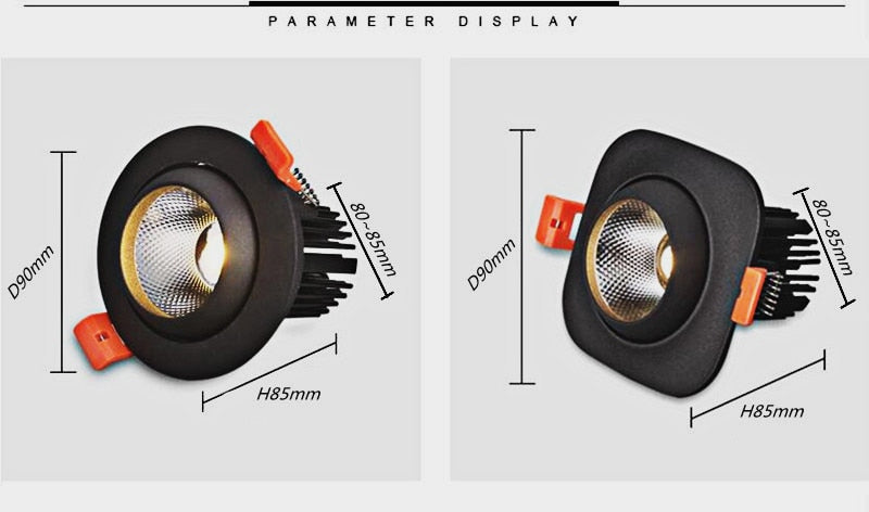 Dimmable Anti Glare Recessed COB LED Downlights 9W 12W 15W LED Ceiling Spot Lights AC85-265V LED Ceiling Lamps Indoor Lighting